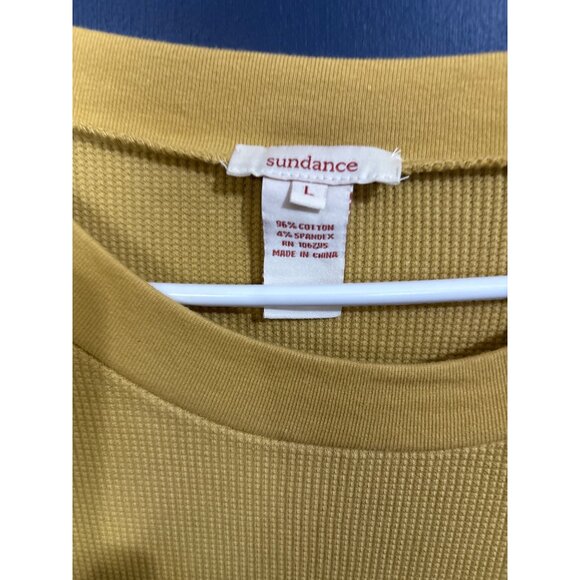 Sundance Mustard Yellow Long-Sleeve Waffle Knit Top W/ Velvet Button Cuff Accent - Picture 3 of 4